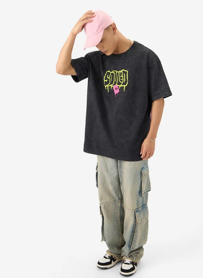 The Souled Store  Made By Humans Oversized Fit Printed Black T-Shirt  | Best Price UAE