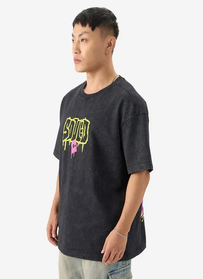 The Souled Store  Made By Humans Oversized Fit Printed Black T-Shirt  | Best Price UAE