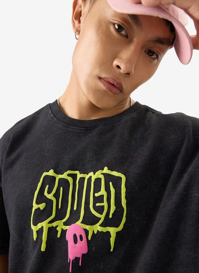The Souled Store  Made By Humans Oversized Fit Printed Black T-Shirt  | Best Price UAE