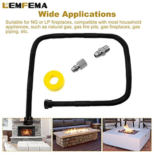 Lemfema 36" Non-Whistle Flexible Flex Gas Line Connector Kit for NG and LP Fire Pit and Fireplace Stainless Steel Hose-1/2" OD x 3/8" ID Black Hose With 1/2" MIP x 1/2" FIP Connector - Image 5
