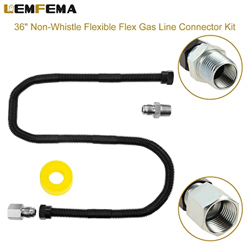 Lemfema 36" Non-Whistle Flexible Flex Gas Line Connector Kit for NG and LP Fire Pit and Fireplace Stainless Steel Hose-1/2" OD x 3/8" ID Black Hose With 1/2" MIP x 1/2" FIP Connector - Image 4