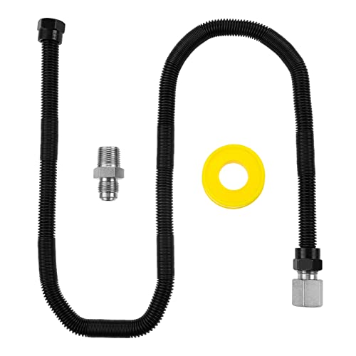 Lemfema 36" Non-Whistle Flexible Flex Gas Line Connector Kit for NG and LP Fire Pit and Fireplace Stainless Steel Hose-1/2" OD x 3/8" ID Black Hose With 1/2" MIP x 1/2" FIP Connector - Image 1