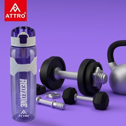 ATTRO Plastic Squad Sports 1000Ml Water Bottle with Flip Top Lid, Hand Strap & Straw Bpa Free Leak Proof Ideal for Gym Workout, Outdoor, School & Office - Violet - Image 3