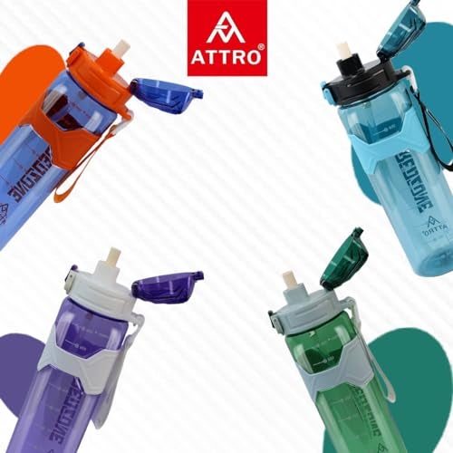 ATTRO Plastic Squad Sports 1000Ml Water Bottle with Flip Top Lid, Hand Strap & Straw Bpa Free Leak Proof Ideal for Gym Workout, Outdoor, School & Office - Violet - Image 4