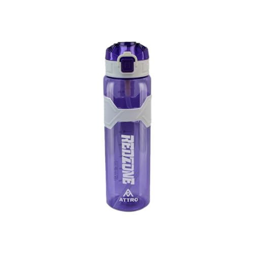 ATTRO Plastic Squad Sports 1000Ml Water Bottle with Flip Top Lid, Hand Strap & Straw Bpa Free Leak Proof Ideal for Gym Workout, Outdoor, School & Office - Violet - Image 1