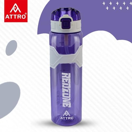 ATTRO Plastic Squad Sports 1000Ml Water Bottle with Flip Top Lid, Hand Strap & Straw Bpa Free Leak Proof Ideal for Gym Workout, Outdoor, School & Office - Violet - Image 2