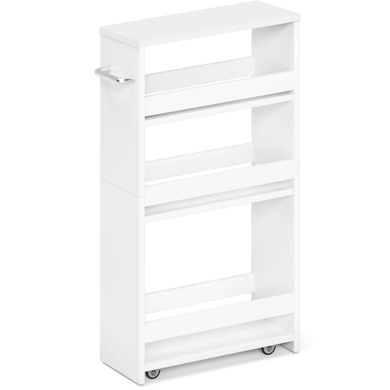 MARTY White Slim Storage Cart with Wheels, 4 Tier Rolling Utility Cart with Handle Slide Out Shelving Unit Organizer Trolley for Laundry Kitchen Bathroom Narrow Places Small Corner - Image 1
