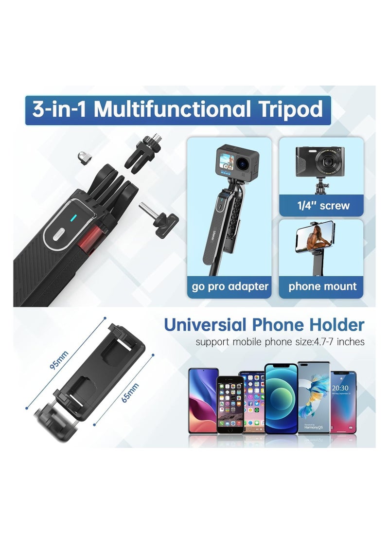 Ulanzi ULANZI MA09 Extendable Phone Tripod, 71" Selfie Stick Phone Vlog Tripod Stand Quadrapod with All in 1 Phone Clip, Travel Tripod Phone Holder with Rechargeable Remote  - Image 2