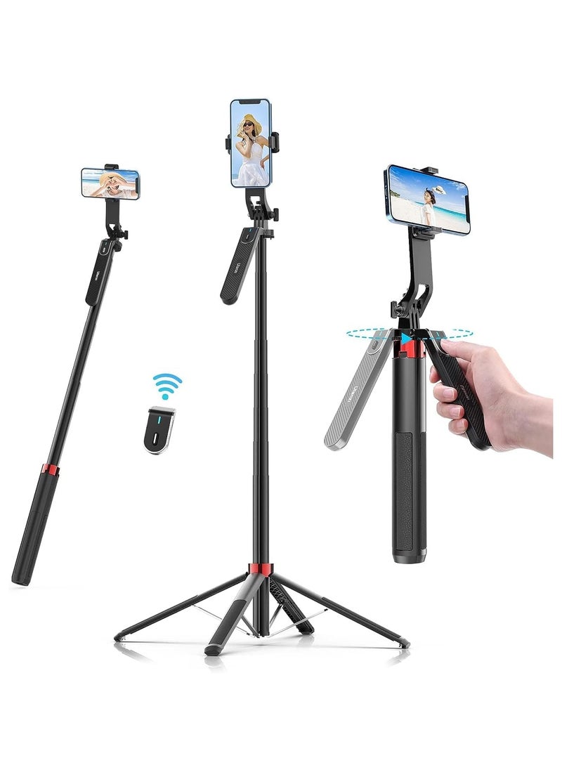 Ulanzi ULANZI MA09 Extendable Phone Tripod, 71" Selfie Stick Phone Vlog Tripod Stand Quadrapod with All in 1 Phone Clip, Travel Tripod Phone Holder with Rechargeable Remote  - Image 1