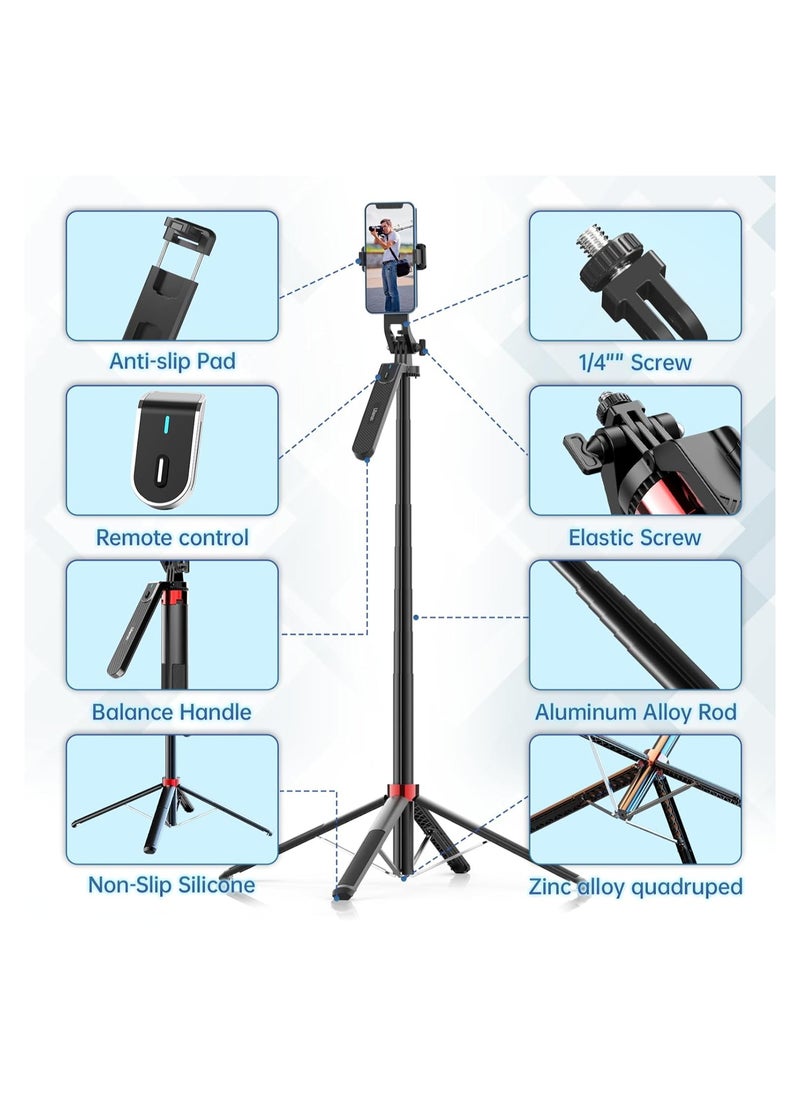 Ulanzi ULANZI MA09 Extendable Phone Tripod, 71" Selfie Stick Phone Vlog Tripod Stand Quadrapod with All in 1 Phone Clip, Travel Tripod Phone Holder with Rechargeable Remote  - Image 4