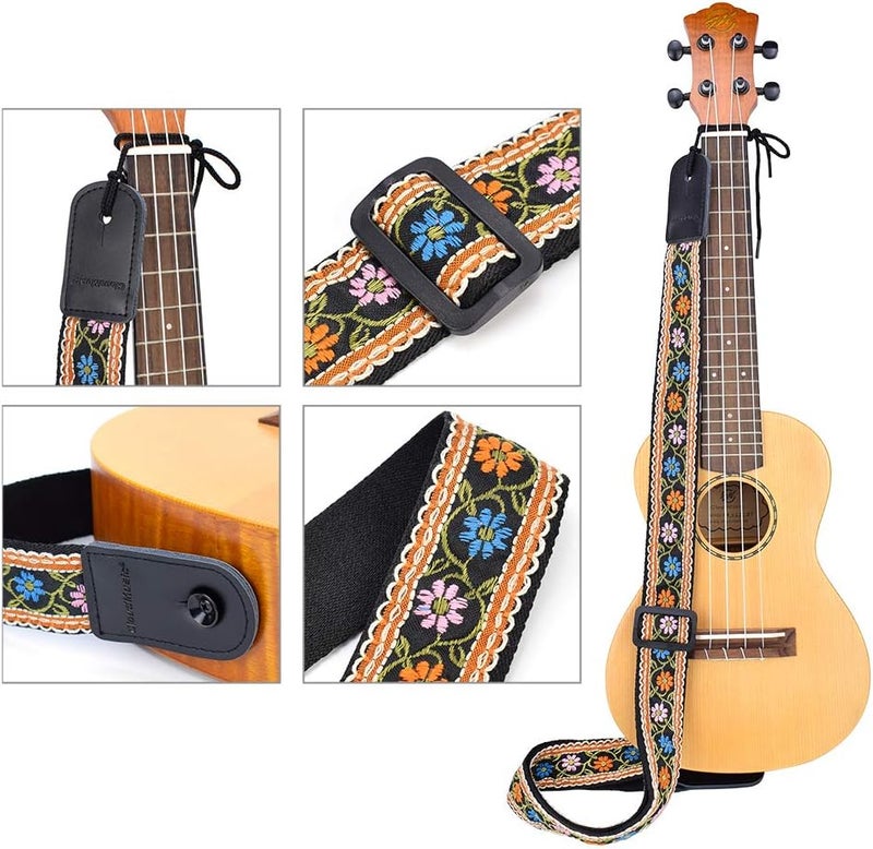 CLOUDMUSIC Tenor Concert Soprano Baritone Ukulele Strap Coloful Hawaii Floral Jacquard For Adult Size And Kids(Blue Orange Pink Flowers) - Image 2