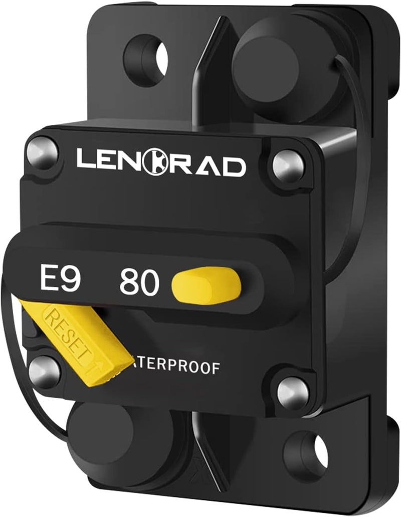 LENKRAD 80 Amp Marine Circuit Breaker Resettable 80A with Manual Reset Switch Button for Boat, Trolling, RV, Yacht, 12V - 48V DC, Waterproof, Surface Mount(80 Amp Boat Circuit Breaker) - Image 1