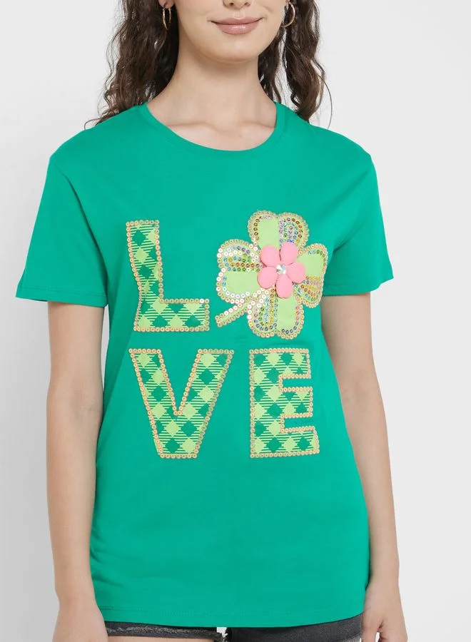 Ginger Embellished Graphic Detail T-Shirt