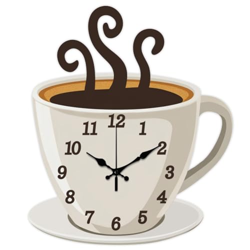 CHGCRAFT Coffee Wall Clock Coffee Cup Non-Ticking Clock Irregular Shape Decorative Wall Clocks Printed Clock for Home Office Decoration,15×13 inch - Image 1