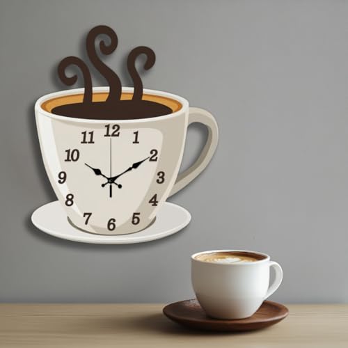 CHGCRAFT Coffee Wall Clock Coffee Cup Non-Ticking Clock Irregular Shape Decorative Wall Clocks Printed Clock for Home Office Decoration,15×13 inch - Image 5