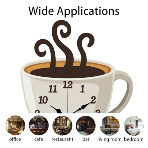 CHGCRAFT Coffee Wall Clock Coffee Cup Non-Ticking Clock Irregular Shape Decorative Wall Clocks Printed Clock for Home Office Decoration,15×13 inch - Image 3