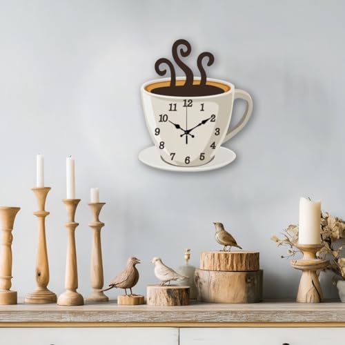 CHGCRAFT Coffee Wall Clock Coffee Cup Non-Ticking Clock Irregular Shape Decorative Wall Clocks Printed Clock for Home Office Decoration,15×13 inch - Image 4