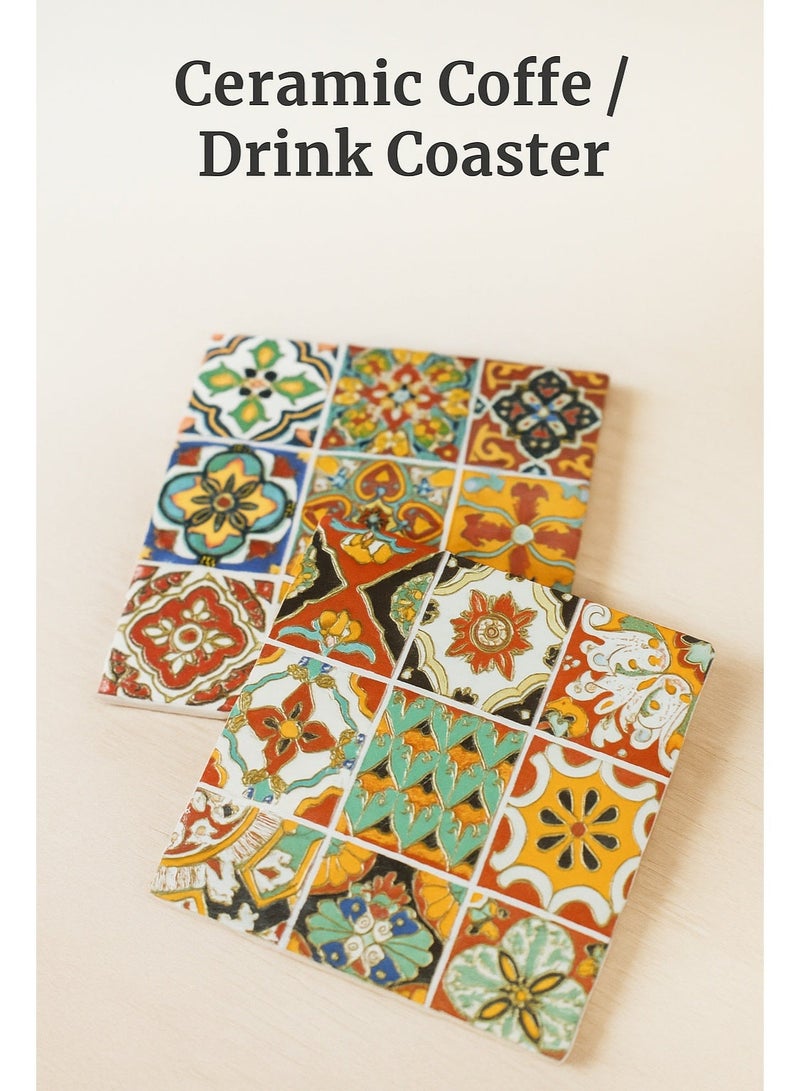 Coffee Coasters - 2 Set Ceramic Boho Coaster for Drinks and coffee, perfect for Placing Coffee Mugs, Glasses Beer Cup - Image 3