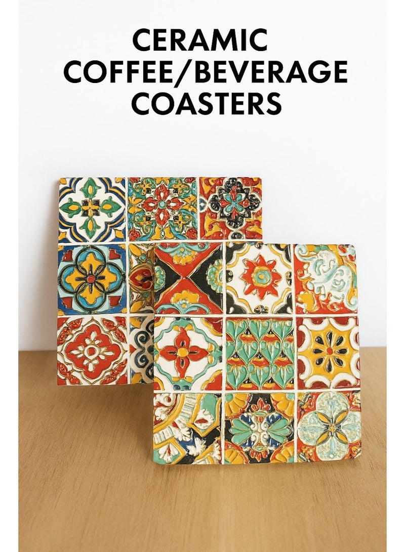 Coffee Coasters - 2 Set Ceramic Boho Coaster for Drinks and coffee, perfect for Placing Coffee Mugs, Glasses Beer Cup - Image 1
