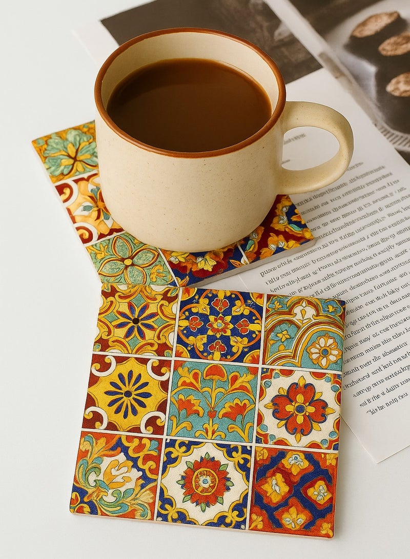 Coffee Coasters - 2 Set Ceramic Boho Coaster for Drinks and coffee, perfect for Placing Coffee Mugs, Glasses Beer Cup - Image 2