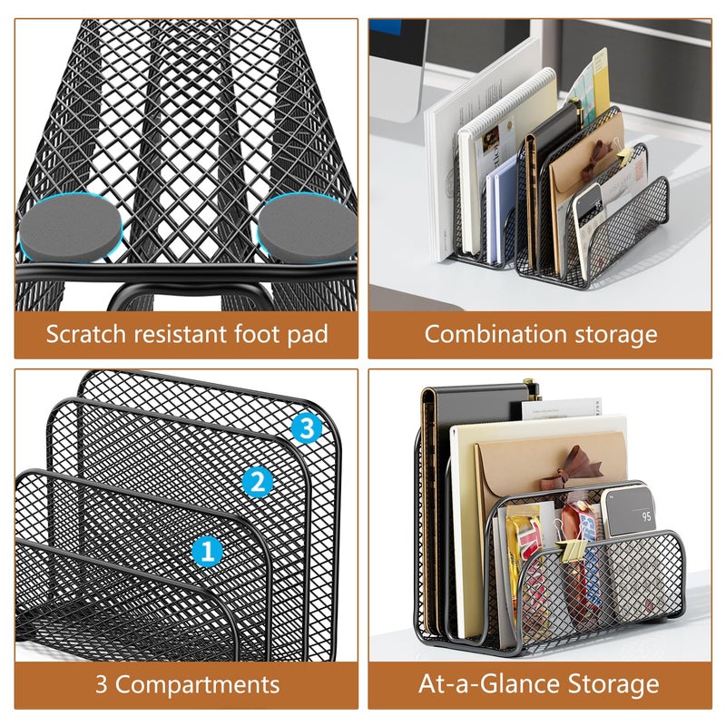 gianotter Mail Organizer Countertop, Metal File Holder with 3-Slot, Bill Organizer for Office Receipts and Letter Paper Storage (Black) - Image 4