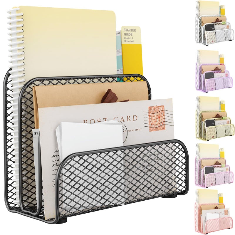 gianotter Mail Organizer Countertop, Metal File Holder with 3-Slot, Bill Organizer for Office Receipts and Letter Paper Storage (Black) - Image 1