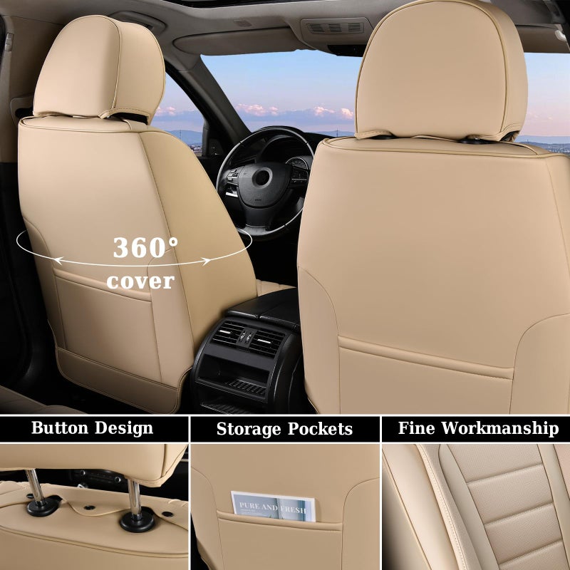 Coverado Car Seat Covers Front Seats, Car Seat Cover Beige, Car Seat Protector, Car Seat Cushion Nappa Leather, 2-Pack Waterproof Seat Covers Carseat Cover Universal Fit for Most Cars Trucks - Image 2