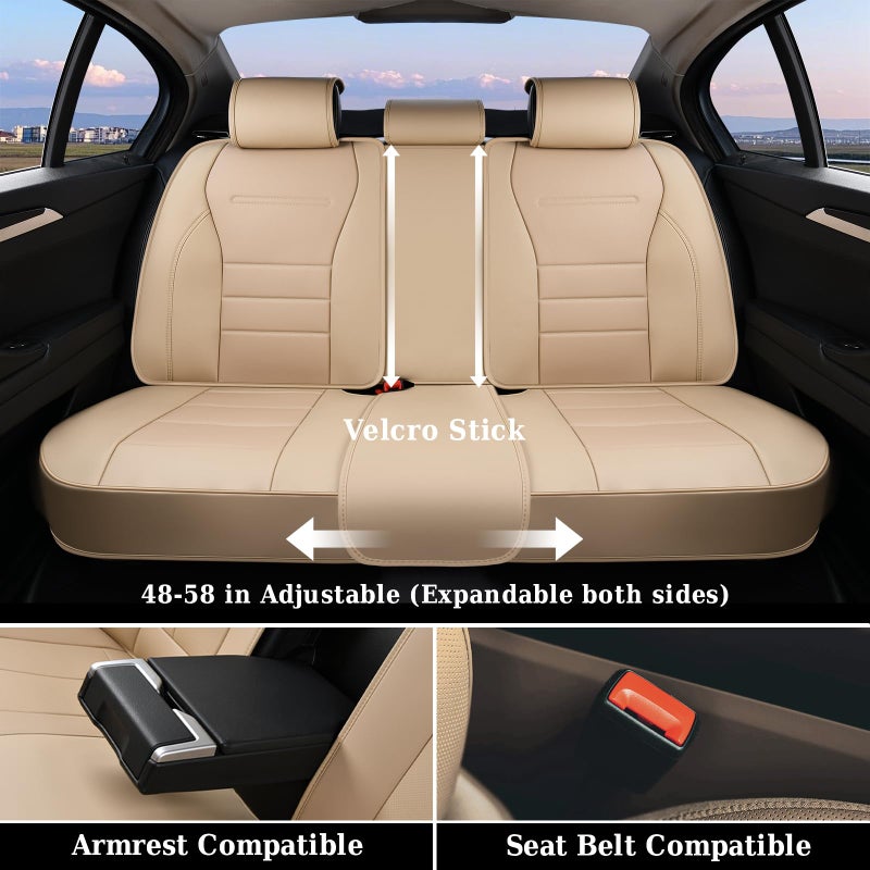 Coverado Car Seat Covers Front Seats, Car Seat Cover Beige, Car Seat Protector, Car Seat Cushion Nappa Leather, 2-Pack Waterproof Seat Covers Carseat Cover Universal Fit for Most Cars Trucks - Image 5