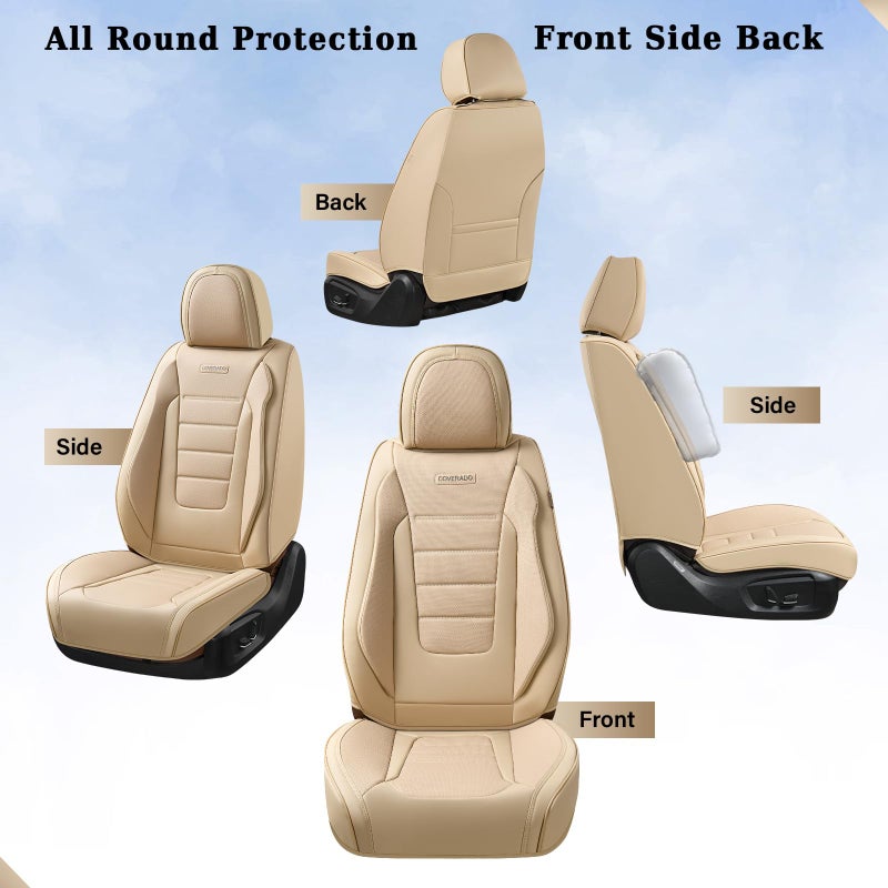 Coverado Car Seat Covers Front Seats, Car Seat Cover Beige, Car Seat Protector, Car Seat Cushion Nappa Leather, 2-Pack Waterproof Seat Covers Carseat Cover Universal Fit for Most Cars Trucks - Image 4