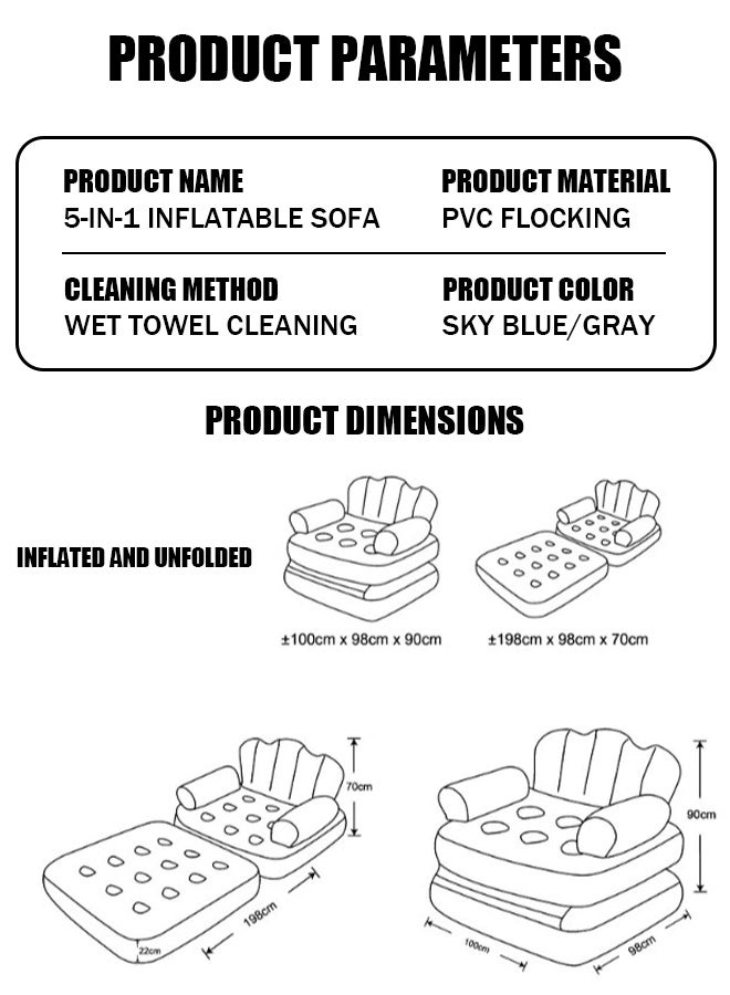 Generic Folding Portable Inflatable Sofa Bed,5 in1 Inflatable Bed Lazy Sofa, Outdoor Portable Travel Air Sofa Bed, Wilderness Camping Sleeping Lounge Chair,Waterproof Inflatable Bed, for Travelling, Outdoor, Camping, Hiking, Beach Parties, Picnic  - Image 5