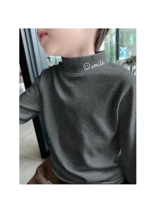 Boys' Double-sided Velvet Half Turtleneck Bottoming Shirt, Autumn And Winter Little Boy's Kidsren's Clothing, Medium And Large Kidsren's Inner Long-sleeved T-shirt Top