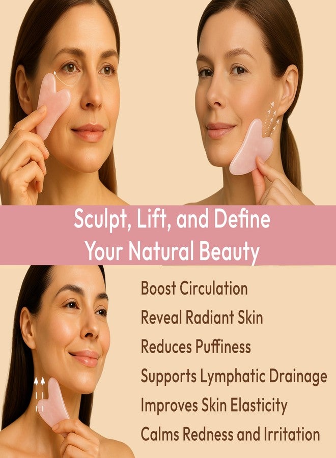 DoSensePro Rose Quartz Gua Sha Facial Tool - Heart-Shaped Crystal for Puffiness, Lymphatic Drainage, Facial Sculpting & Relaxation - Hand-Carved Stone from Brazil, Used in Traditional Beauty Rituals - Image 2