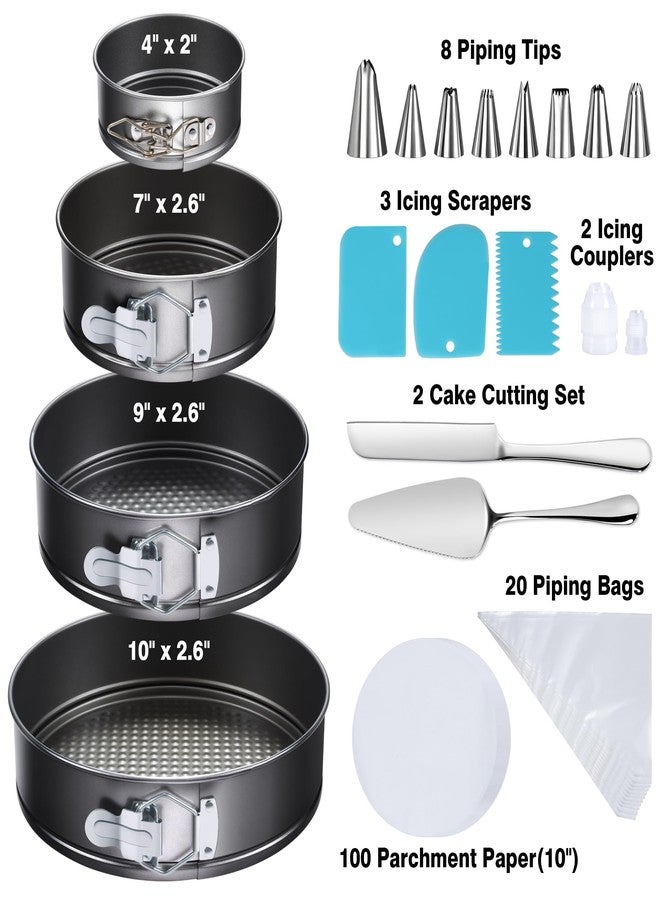 Gymdin 139PCS Springform Cake Pan Set - 4 Non-stick Cheesecake Pans(4/7/9/10-Inch) + Cake Decorating Supplies: Parchment Paper, Pastry Bags and Tips, Icing Scrapers, Cake Cutting Set & More - Image 2