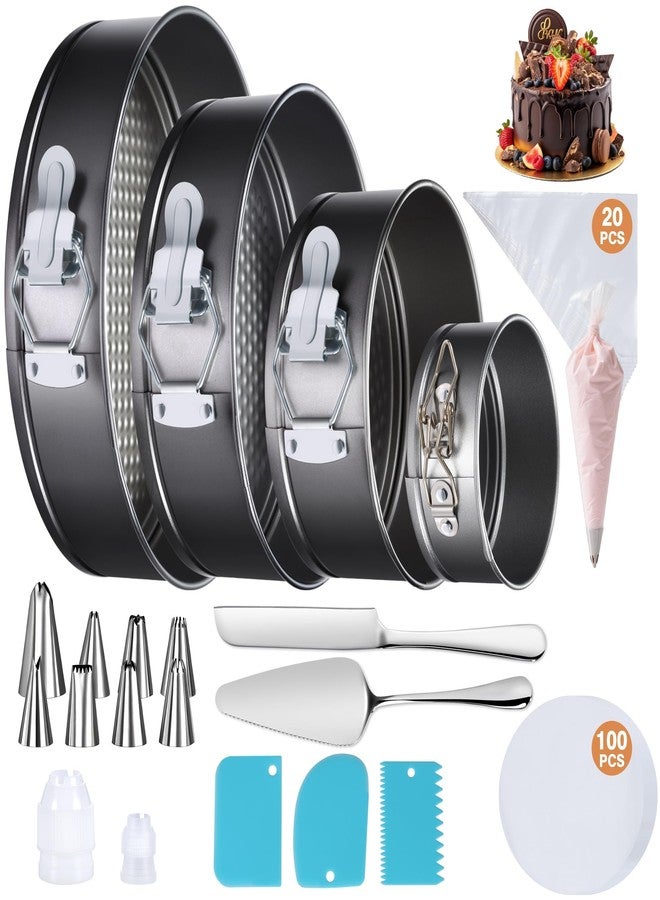 Gymdin 139PCS Springform Cake Pan Set - 4 Non-stick Cheesecake Pans(4/7/9/10-Inch) + Cake Decorating Supplies: Parchment Paper, Pastry Bags and Tips, Icing Scrapers, Cake Cutting Set & More - Image 1