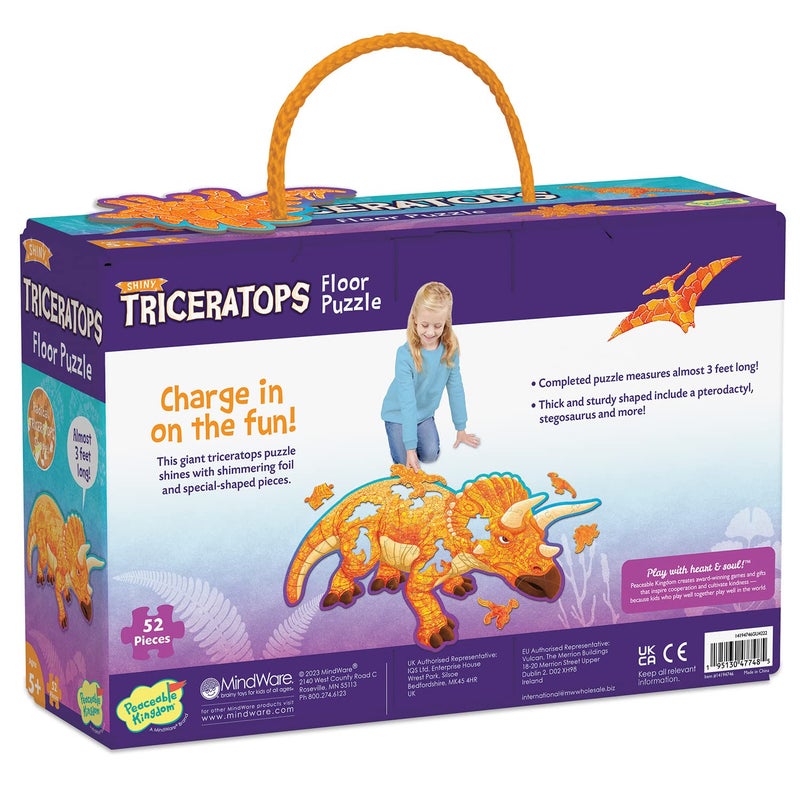 Peaceable Kingdom Giant Floor Puzzles with Uniquely Fun Shaped Pieces for Kids Ages 3+ Gifts for Boys and Girls - Triceratops - Image 5
