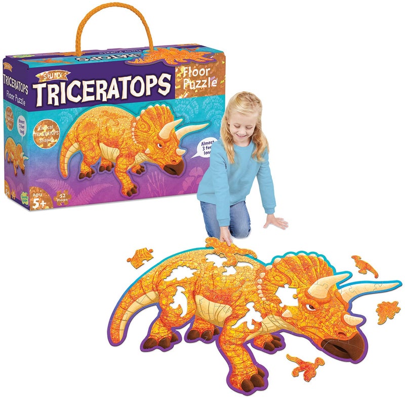 Peaceable Kingdom Giant Floor Puzzles with Uniquely Fun Shaped Pieces for Kids Ages 3+ Gifts for Boys and Girls - Triceratops - Image 1