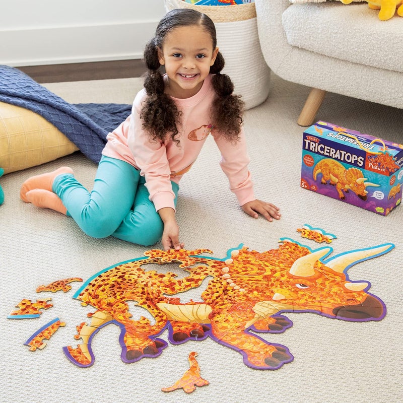 Peaceable Kingdom Giant Floor Puzzles with Uniquely Fun Shaped Pieces for Kids Ages 3+ Gifts for Boys and Girls - Triceratops - Image 4