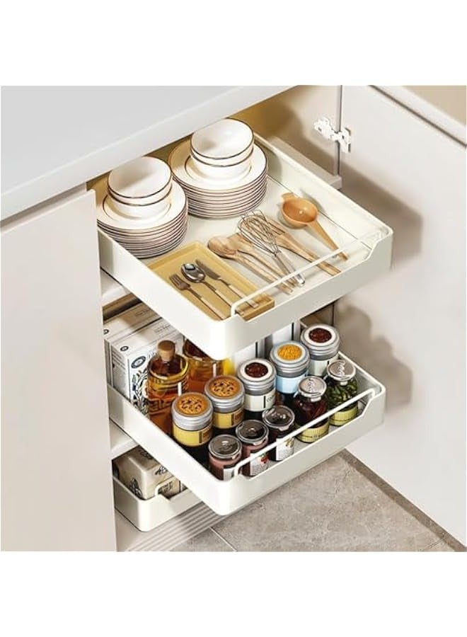 TRASSLE Pull Out Cabinet Organizer Fixed with Adhesive Nano Film, Adhesive Slide Out Drawer Shelves - For Kitchen, Pantry, Bathroom Storage  - Image 1