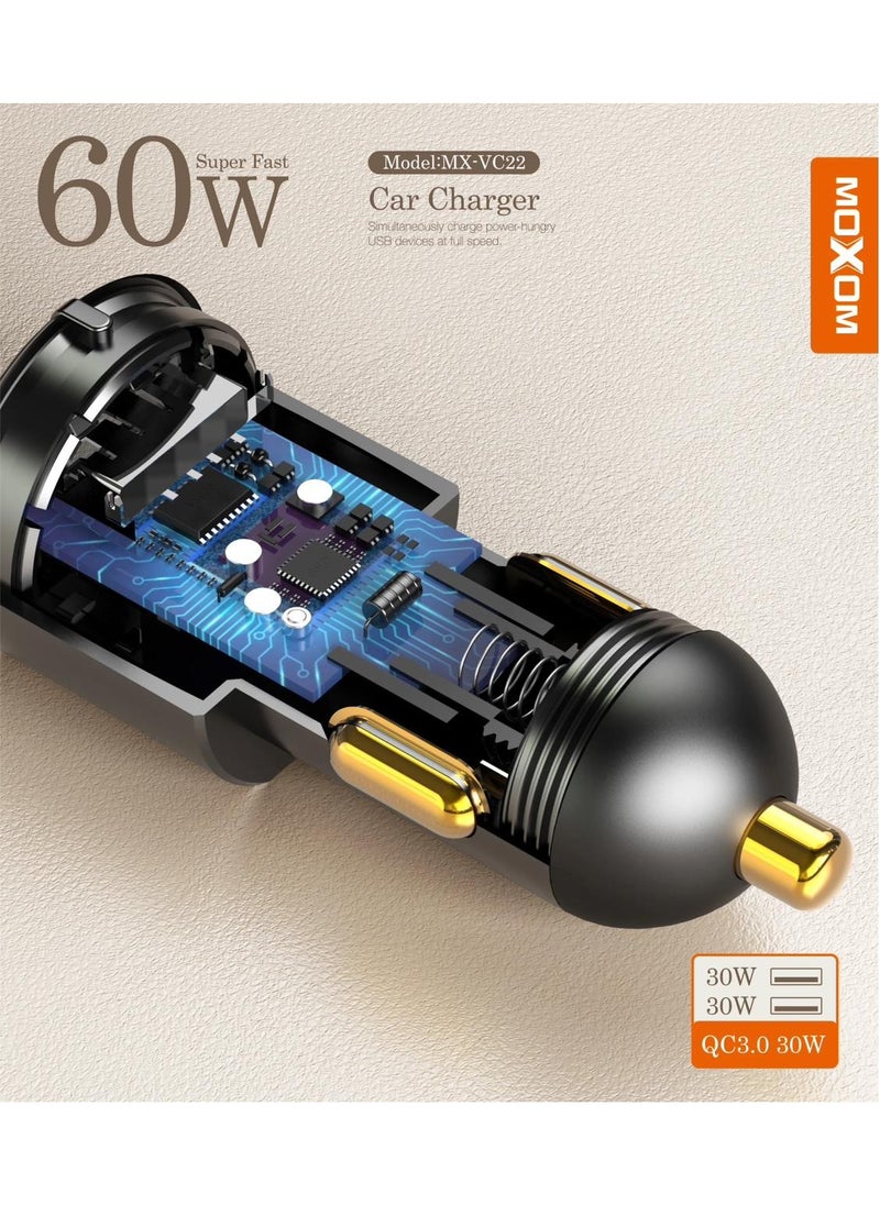 MOXOM 60W Fast Car Charger Dual Port Fast Car Power Adapter Car USB Charger Plug for Samsung, iPhone, iPad Pro/Air, Huawei, Oneplus, Xiaomi, etc MX-VC22  - Image 5