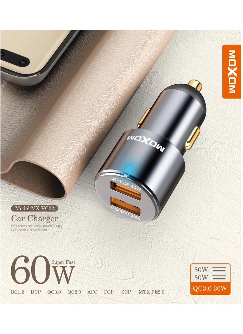 MOXOM 60W Fast Car Charger Dual Port Fast Car Power Adapter Car USB Charger Plug for Samsung, iPhone, iPad Pro/Air, Huawei, Oneplus, Xiaomi, etc MX-VC22  - Image 4