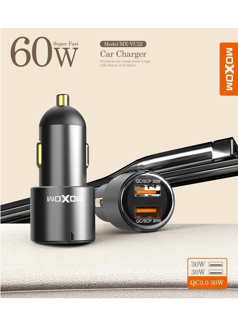 MOXOM 60W Fast Car Charger Dual Port Fast Car Power Adapter Car USB Charger Plug for Samsung, iPhone, iPad Pro/Air, Huawei, Oneplus, Xiaomi, etc MX-VC22  - Image 1