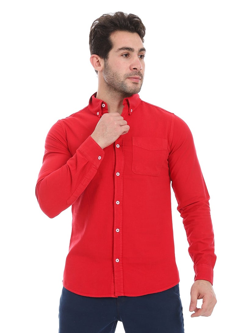 Andora Fitted Gabardine Casual Shirt_Red  - Image 1