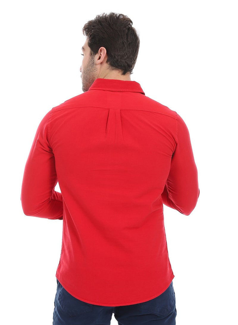 Andora Fitted Gabardine Casual Shirt_Red  - Image 3
