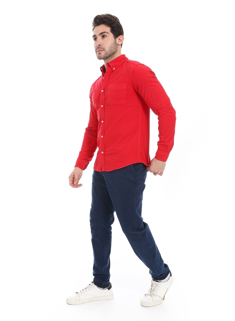 Andora Fitted Gabardine Casual Shirt_Red  - Image 5