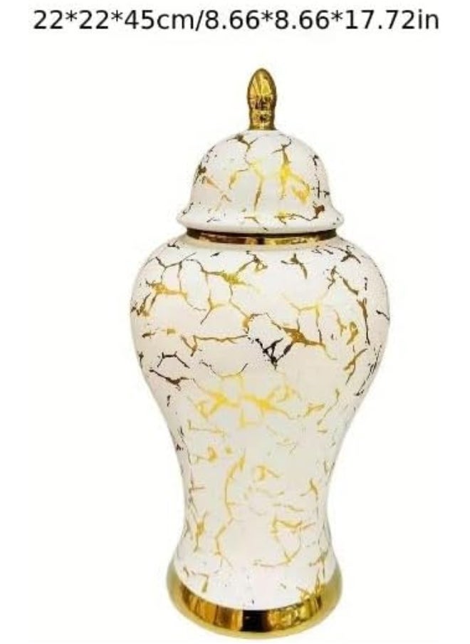 Decorhills DECORHILLS Gold & White Marble Print Ceramic Ginger Jar Vase with Lid  - Image 3