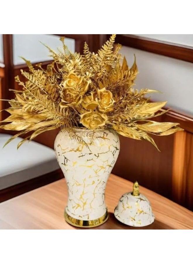 Decorhills DECORHILLS Gold & White Marble Print Ceramic Ginger Jar Vase with Lid  - Image 4