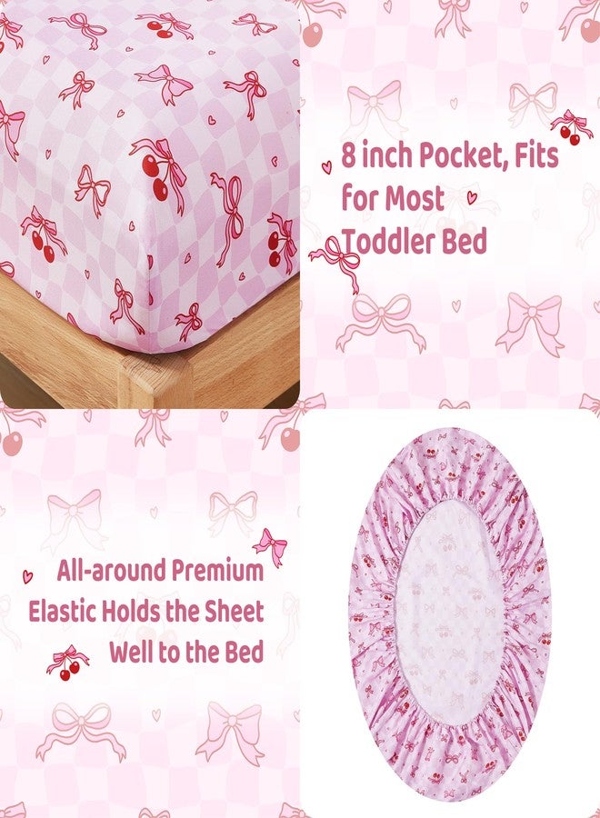 lasoftan Toddler Bedding Set, Toddler Bed Comforter Sets for Girls, Toddler Bed Set, Pink Cherry Printed - Image 3