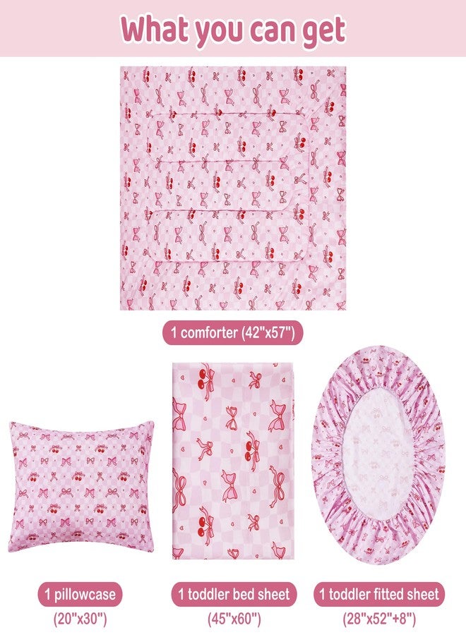 lasoftan Toddler Bedding Set, Toddler Bed Comforter Sets for Girls, Toddler Bed Set, Pink Cherry Printed - Image 4