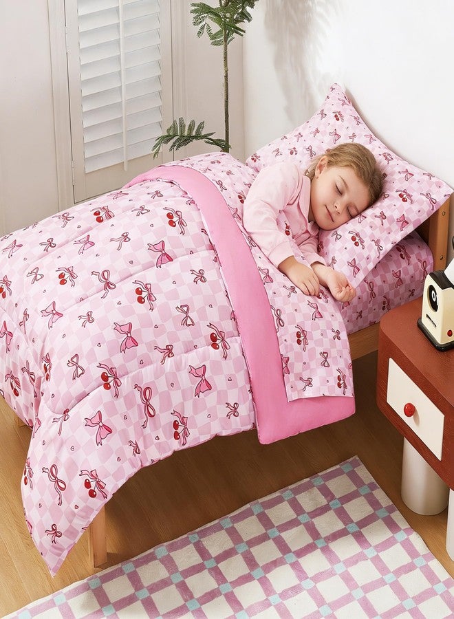 lasoftan Toddler Bedding Set, Toddler Bed Comforter Sets for Girls, Toddler Bed Set, Pink Cherry Printed - Image 5