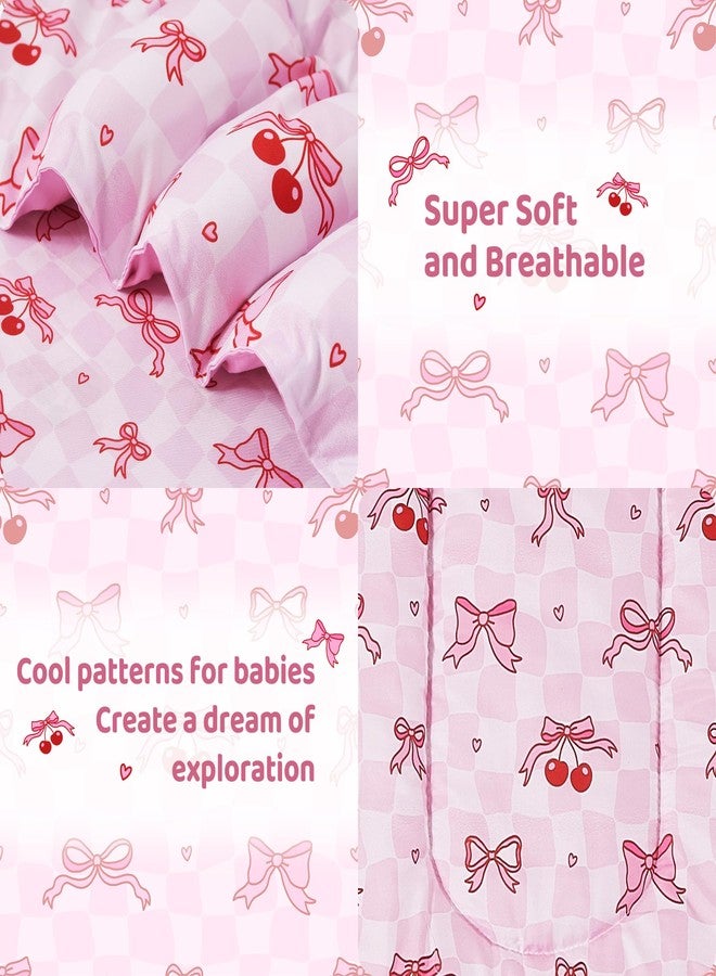 lasoftan Toddler Bedding Set, Toddler Bed Comforter Sets for Girls, Toddler Bed Set, Pink Cherry Printed - Image 2